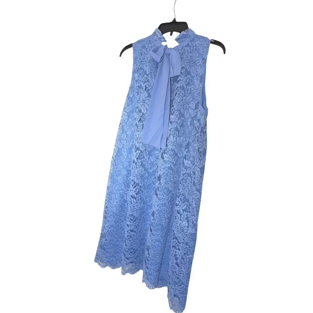 Anne Klein Womens Blue Sleeveless High Ruffle Collar Lace Shift Dress Sz 12 New